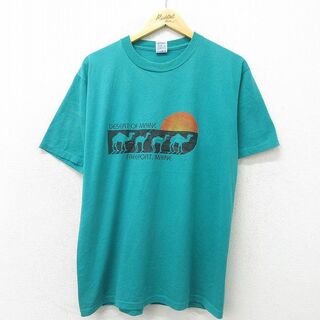 L★古着 半袖 ビンテージ Tシャツ メンズ 90年代 90s ラクダ クルーネック USA製 緑 グリーン 23jun22 中古(Tシャツ/カットソー(半袖/袖なし))