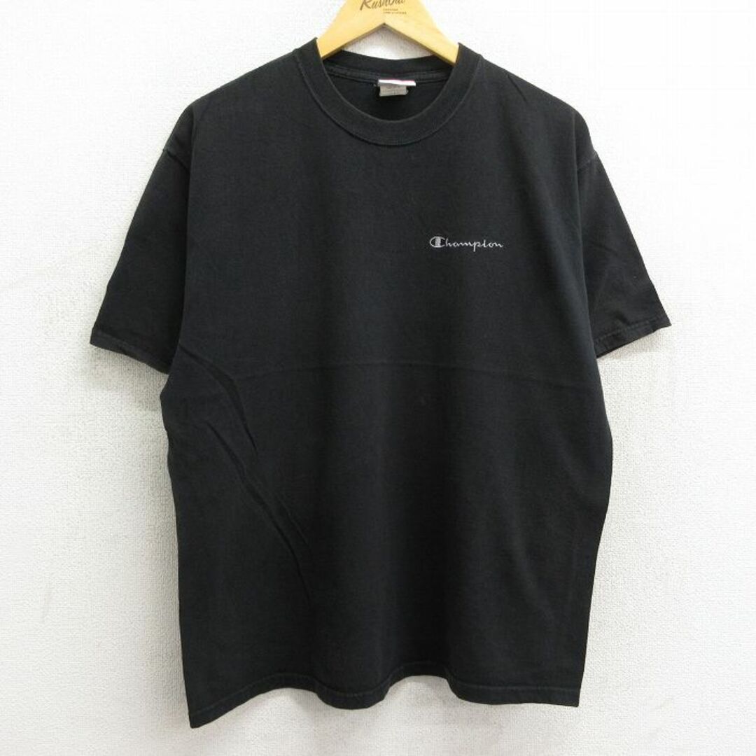 Champion(チャンピオン)のL★古着 チャンピオン Champion 半袖 ビンテージ Tシャツ メンズ 00年代 00s ワンポイントロゴ コットン クルーネック 黒 ブラック 23jun22 中古 メンズのトップス(Tシャツ/カットソー(半袖/袖なし))の商品写真