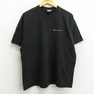 チャンピオン(Champion)のL★古着 チャンピオン Champion 半袖 ビンテージ Tシャツ メンズ 00年代 00s ワンポイントロゴ コットン クルーネック 黒 ブラック 23jun22 中古(Tシャツ/カットソー(半袖/袖なし))