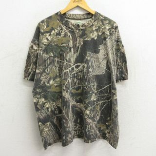 XL★古着 半袖 ビンテージ Tシャツ メンズ 00年代 00s モッシーオーク 胸ポケット付き 大きいサイズ クルーネック ベージュ他 カーキ 迷彩 23jun22 中古(Tシャツ/カットソー(半袖/袖なし))