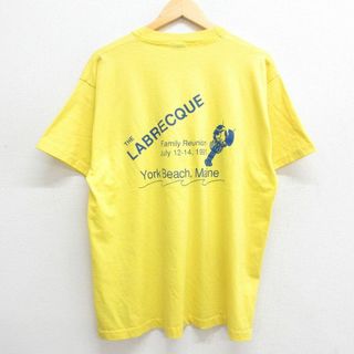 XL★古着 半袖 ビンテージ Tシャツ メンズ 80年代 80s ヨークビーチ メイン ロブスター クルーネック USA製 黄 イエロー 23jun23 中古(Tシャツ/カットソー(半袖/袖なし))