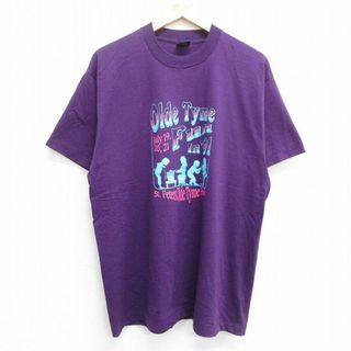 XL★古着 半袖 ビンテージ Tシャツ メンズ 90年代 90s Olde Tyme Fun クルーネック USA製 濃紫 パープル 23jun23 中古(Tシャツ/カットソー(半袖/袖なし))