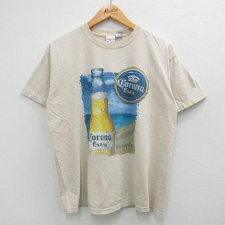 L★古着 半袖 ビンテージ Tシャツ メンズ 00年代 00s コロナ ビール コットン クルーネック ベージュ カーキ 23jun23 中古(Tシャツ/カットソー(半袖/袖なし))