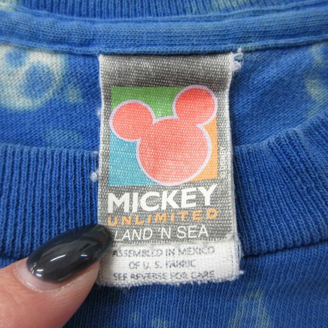 Disney(ディズニー)のXL★古着 半袖 ビンテージ Tシャツ メンズ 90年代 90s ディズニー DISNEY ミッキー MICKEY MOUSE 大きいサイズ コットン クルーネック 青 ブルー ブリーチ加工 23jun23 中古 メンズのトップス(Tシャツ/カットソー(半袖/袖なし))の商品写真