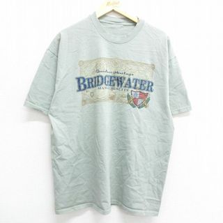 XL★古着 半袖 ビンテージ Tシャツ メンズ 90年代 90s BRIDGEWATER マサチューセッツ クルーネック 薄緑系 グリーン 23jun23 中古(Tシャツ/カットソー(半袖/袖なし))