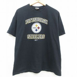 リーボック(Reebok)のXL★古着 リーボック REEBOK 半袖 ビンテージ Tシャツ メンズ 00年代 00s NFL ピッツバーグスティーラーズ 大きいサイズ コットン クルーネック 黒 ブラック アメフト スーパーボウル 23jun23 中古(Tシャツ/カットソー(半袖/袖なし))