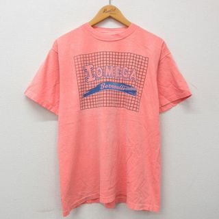 XL★古着 半袖 ビンテージ Tシャツ メンズ 90年代 90s アイオメガ コットン クルーネック USA製 ピンク系 23jun24 中古(Tシャツ/カットソー(半袖/袖なし))