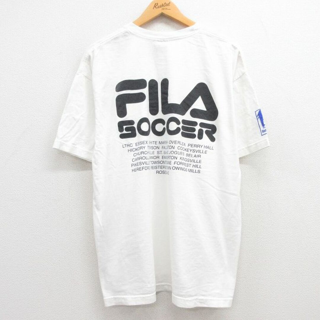 FILA(フィラ)のXL★古着 フィラ FILA 半袖 ビンテージ Tシャツ メンズ 90年代 90s サッカー コットン クルーネック USA製 白 ホワイト 【spe】 23jun24 中古 メンズのトップス(Tシャツ/カットソー(半袖/袖なし))の商品写真