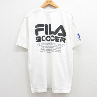 フィラ(FILA)のXL★古着 フィラ FILA 半袖 ビンテージ Tシャツ メンズ 90年代 90s サッカー コットン クルーネック USA製 白 ホワイト 【spe】 23jun24 中古(Tシャツ/カットソー(半袖/袖なし))