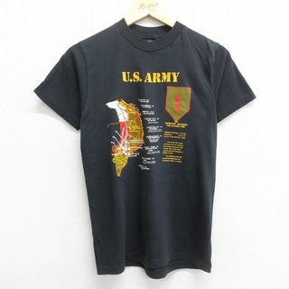 ヘインズ(Hanes)のS★古着 ヘインズ Hanes 半袖 ビンテージ Tシャツ メンズ 80年代 80s ミリタリー USアーミー ARMY クルーネック USA製 黒 ブラック 23jun24 中古(Tシャツ/カットソー(半袖/袖なし))