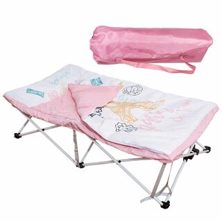 【色: ピンク】E-WIN 折りたたみベビーベッド 組立簡単 子ども用 お昼寝 (寝袋/寝具)