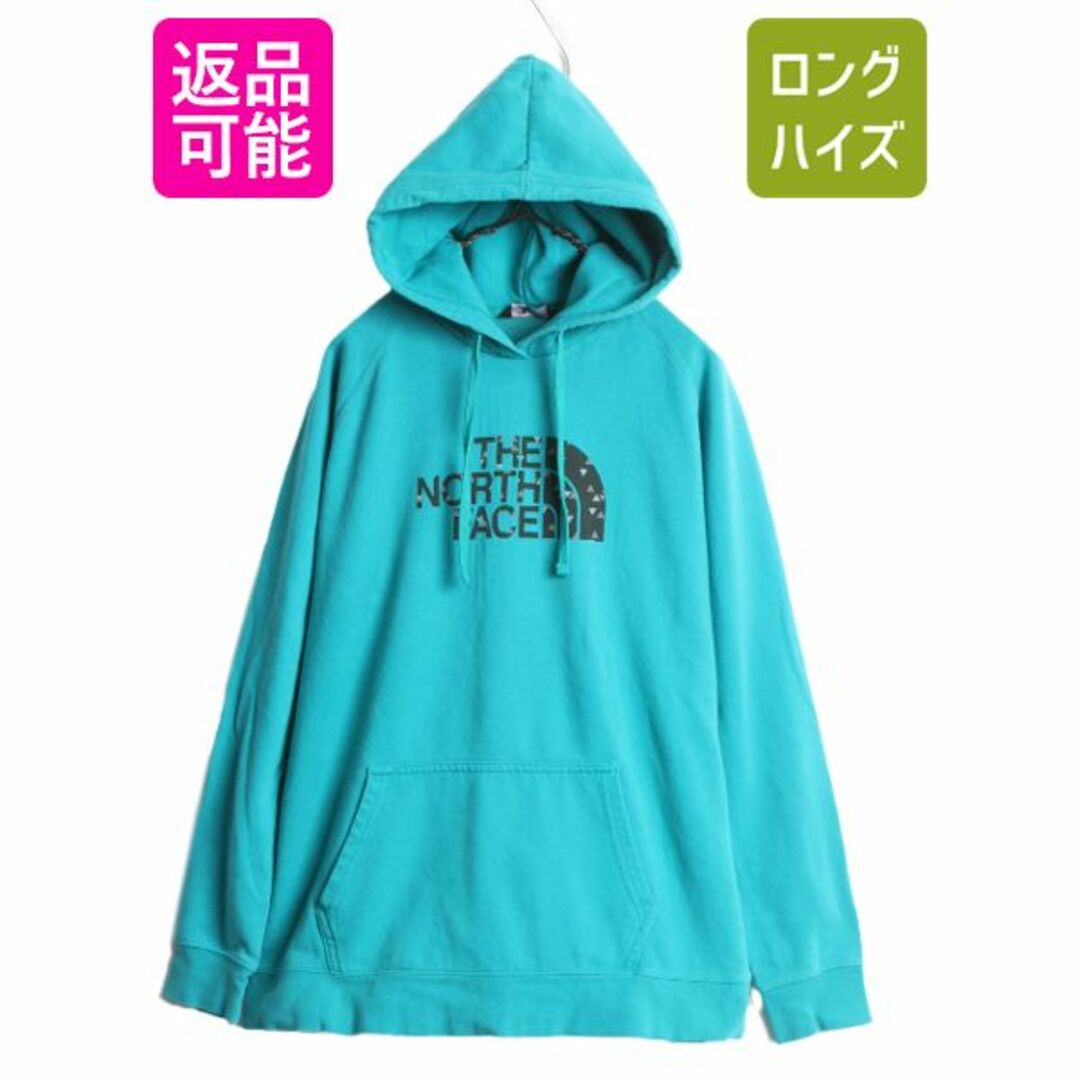 THE NORTH FACE(ザノースフェイス)のノースフェイス プリント スウェット フード パーカー レディース XL 古着 The North Face アウトドア トレーナー プルオーバー 裏起毛 青 レディースのトップス(パーカー)の商品写真