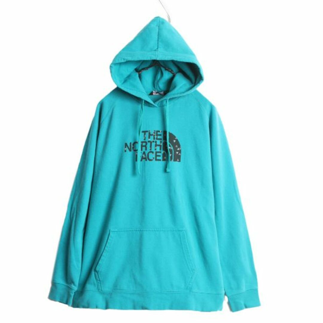 THE NORTH FACE(ザノースフェイス)のノースフェイス プリント スウェット フード パーカー レディース XL 古着 The North Face アウトドア トレーナー プルオーバー 裏起毛 青 レディースのトップス(パーカー)の商品写真