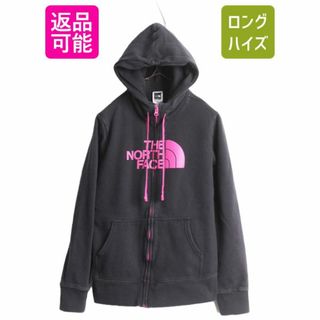 ザノースフェイス(THE NORTH FACE)のノースフェイス フルジップ プリント スウェット フード パーカー レディース L / The North Face アウトドア トレーナー 裏起毛 ブラック(パーカー)