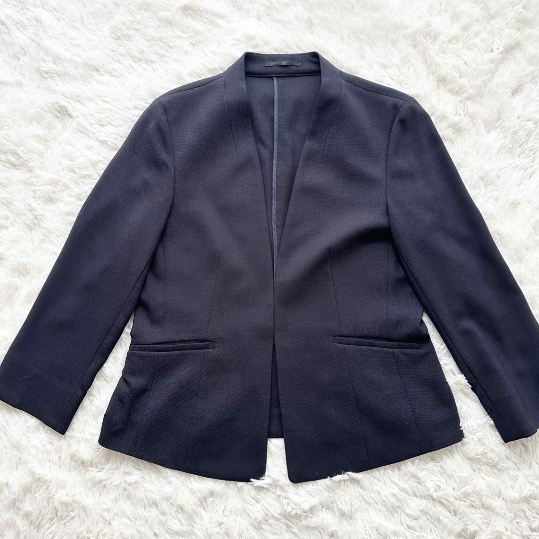 【大きいサイズ】purelast スカートスーツ　ブラック　ノーカラー　13AR レディースのフォーマル/ドレス(スーツ)の商品写真