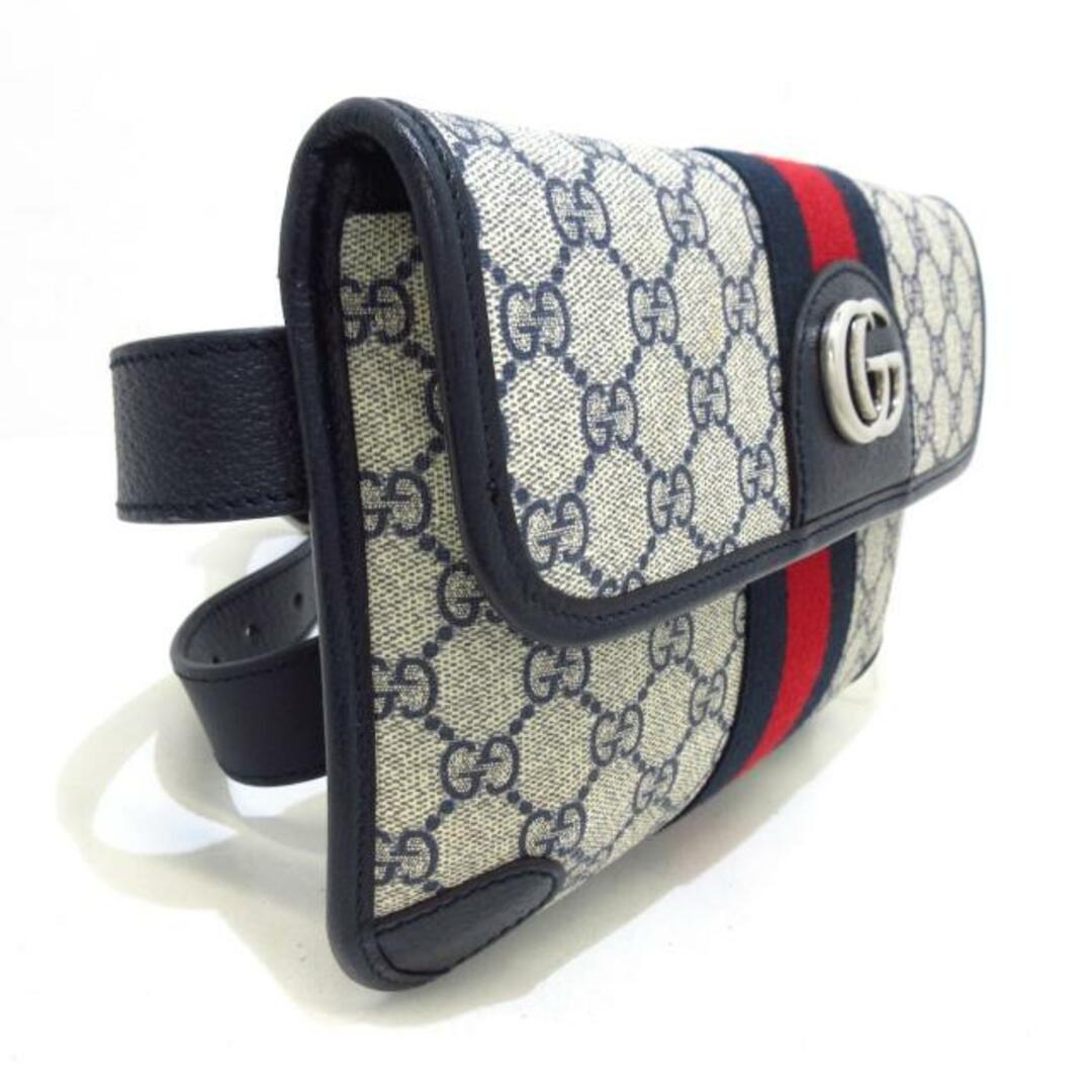 Gucci(グッチ)のGUCCI(グッチ) ウエストポーチ GGプラス 674081 ベージュ×ダークネイビー×レッド PVC(塩化ビニール)×レザー レディースのバッグ(ボディバッグ/ウエストポーチ)の商品写真