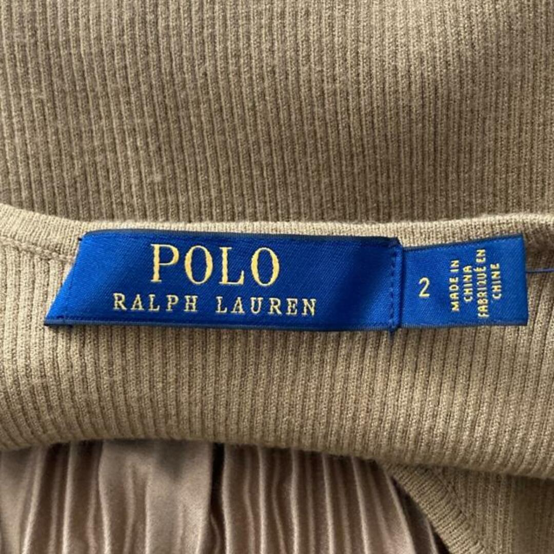 POLO RALPH LAUREN(ポロラルフローレン)のPOLObyRalphLauren(ポロラルフローレン) ワンピース サイズ2 S レディース - カーキ クルーネック/七分袖/マキシ丈/ニット/異素材切替/プリーツ レディースのワンピース(その他)の商品写真