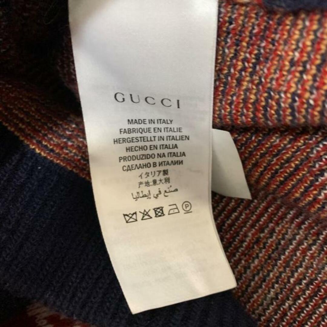 Gucci(グッチ)のGUCCI(グッチ) カーディガン メンズ美品  - 548562 レッド×ネイビー×マルチ 長袖/馬 メンズのトップス(カーディガン)の商品写真