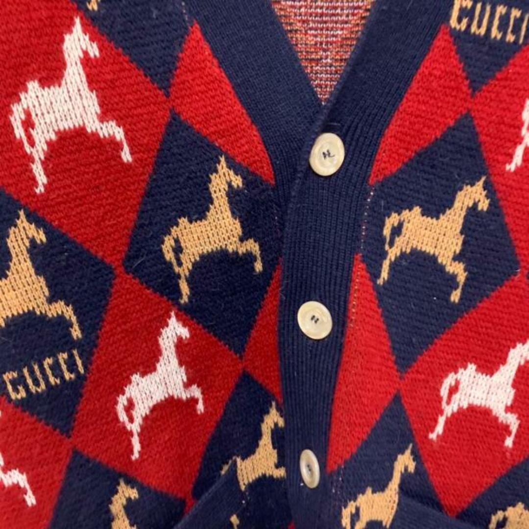 Gucci(グッチ)のGUCCI(グッチ) カーディガン メンズ美品  - 548562 レッド×ネイビー×マルチ 長袖/馬 メンズのトップス(カーディガン)の商品写真