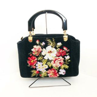 フェイラー(FEILER)のFEILER(フェイラー) ハンドバッグ美品  - 黒×アイボリー×マルチ 花柄/プラスチックハンドル パイル×金属素材(ハンドバッグ)