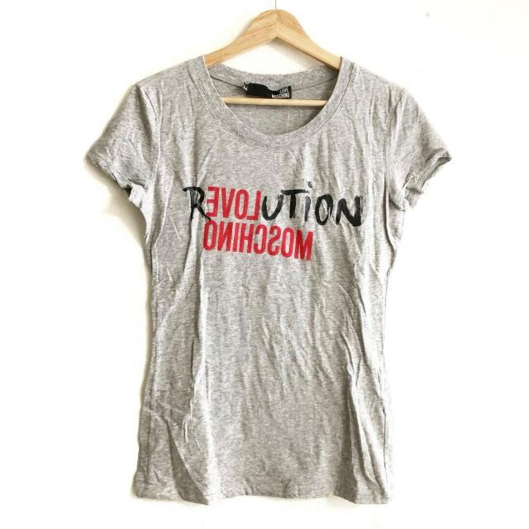 LOVE MOSCHINO(ラブモスキーノ) 半袖Tシャツ サイズ40 M レディース - グレー×黒×レッド レディースのトップス(Tシャツ(半袖/袖なし))の商品写真
