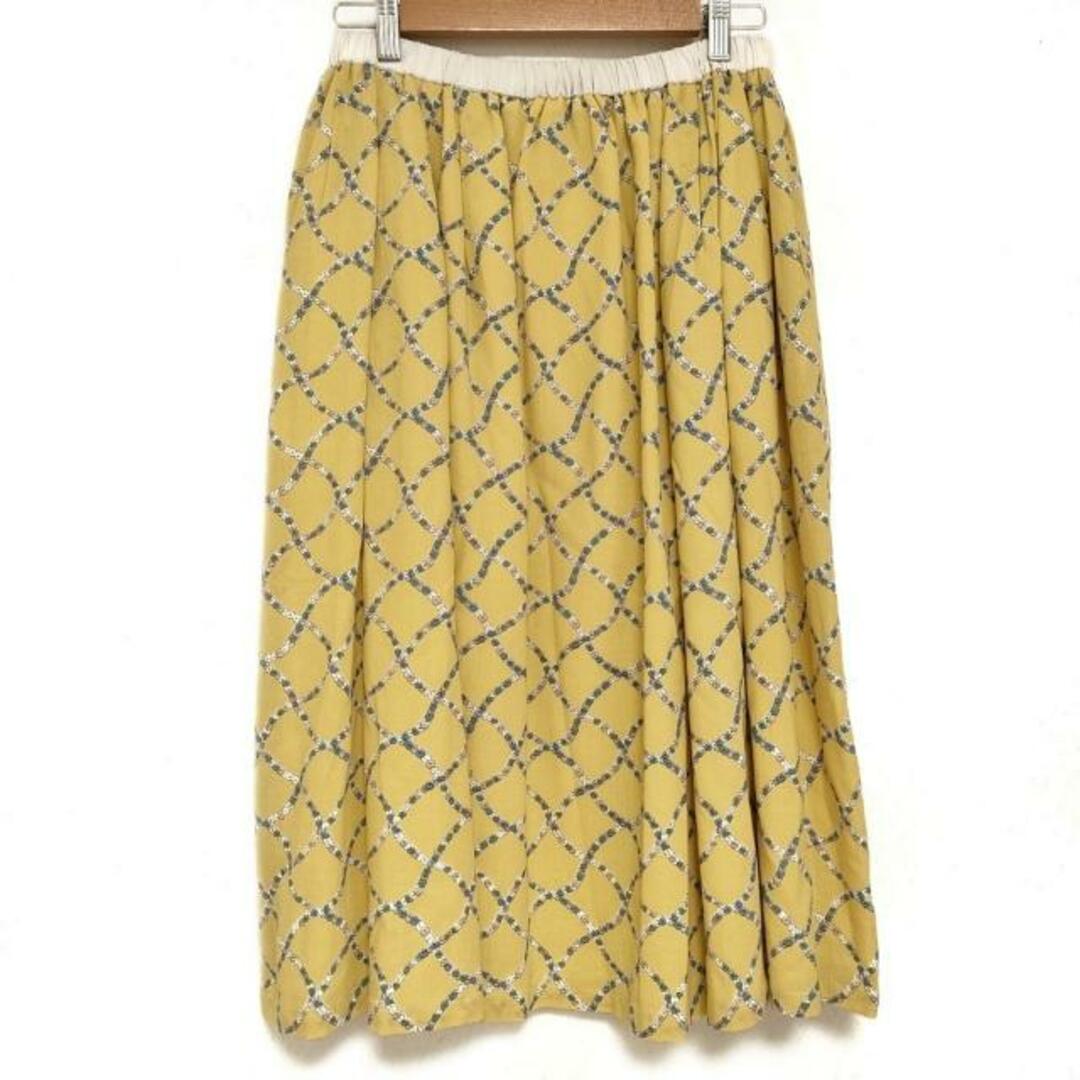 Sally Scott(サリースコット) ロングスカート サイズ11 M レディース美品 - ライトイエロー×ブルーグリーン×マルチ ウエストゴム Sally Scott(サリースコット) ロングスカート サイズ11 M レディース美品 - ライトイエロー×ブルーグリーン×マルチ ウエストゴム