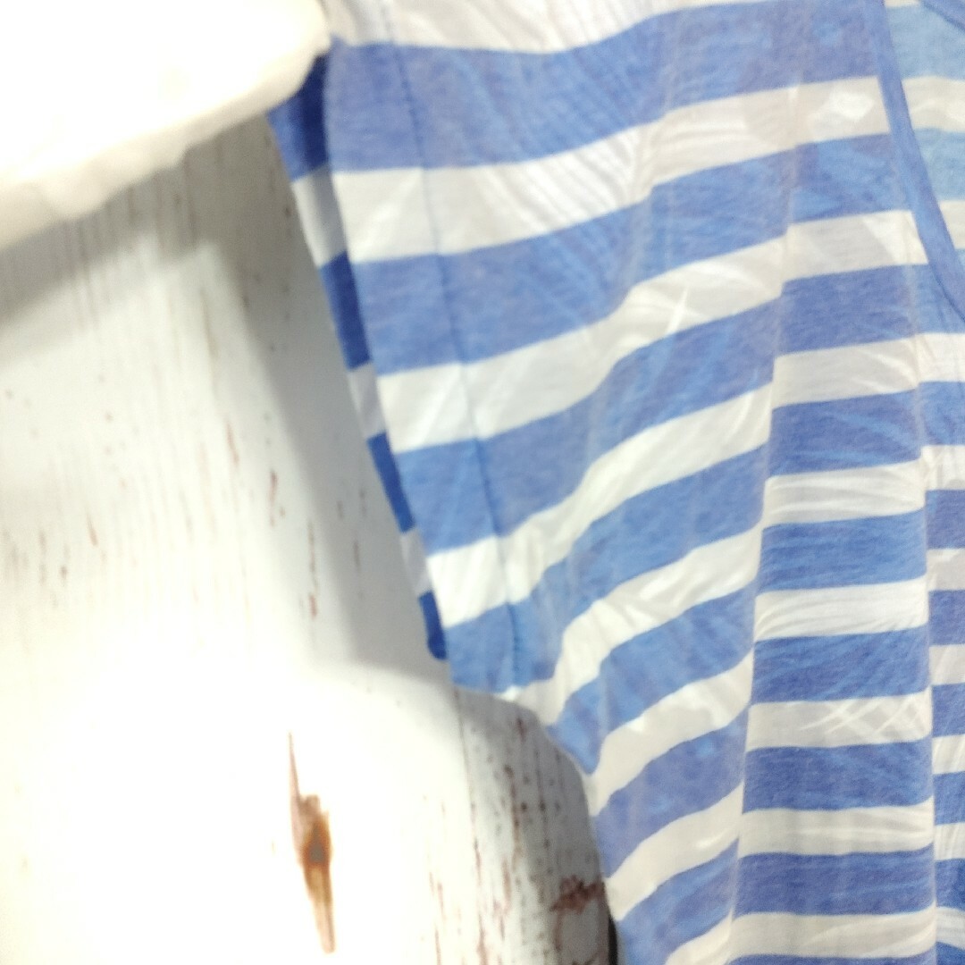 TOMORROWLAND(トゥモローランド)のMACPHEE　マカフィー　ボーダー　テールカットTシャツ　ブルー　夏　S　中古 レディースのトップス(Tシャツ(半袖/袖なし))の商品写真