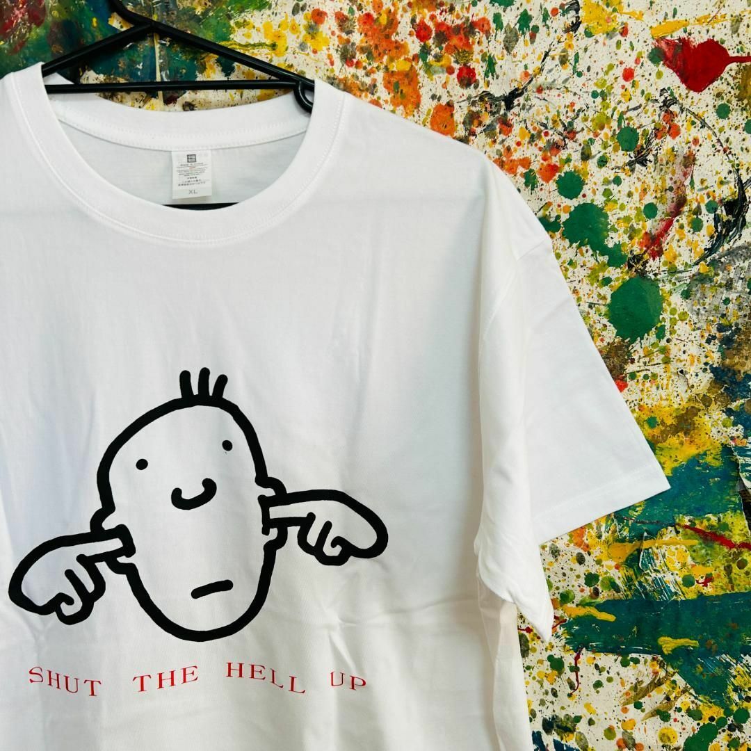 SHUT THE HELL UP Tシャツ 半袖 メンズ 新品 個性的 白 レディースのトップス(Tシャツ(半袖/袖なし))の商品写真