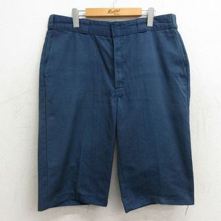 ディッキーズ(Dickies)のW36★古着 ディッキーズ Dickies ハーフ ワーク パンツ ショーツ メンズ 90年代 90s USA製 紺 ネイビー 23jun26 中古 ボトムス 短パン ショーパン(ワークパンツ/カーゴパンツ)