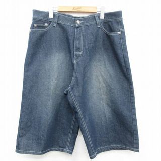 W36★古着 ハーフ パンツ ショーツ メンズ 00年代 00s 紺 ネイビー デニム 23jun27 中古 ボトムス 短パン ショーパン ショート(ワークパンツ/カーゴパンツ)