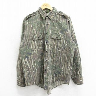 XL★古着 長袖 ハンティング シャツ メンズ 90年代 90s リアルツリー コットン USA製 緑 グリーン 迷彩 23jun26 中古 トップス(シャツ)