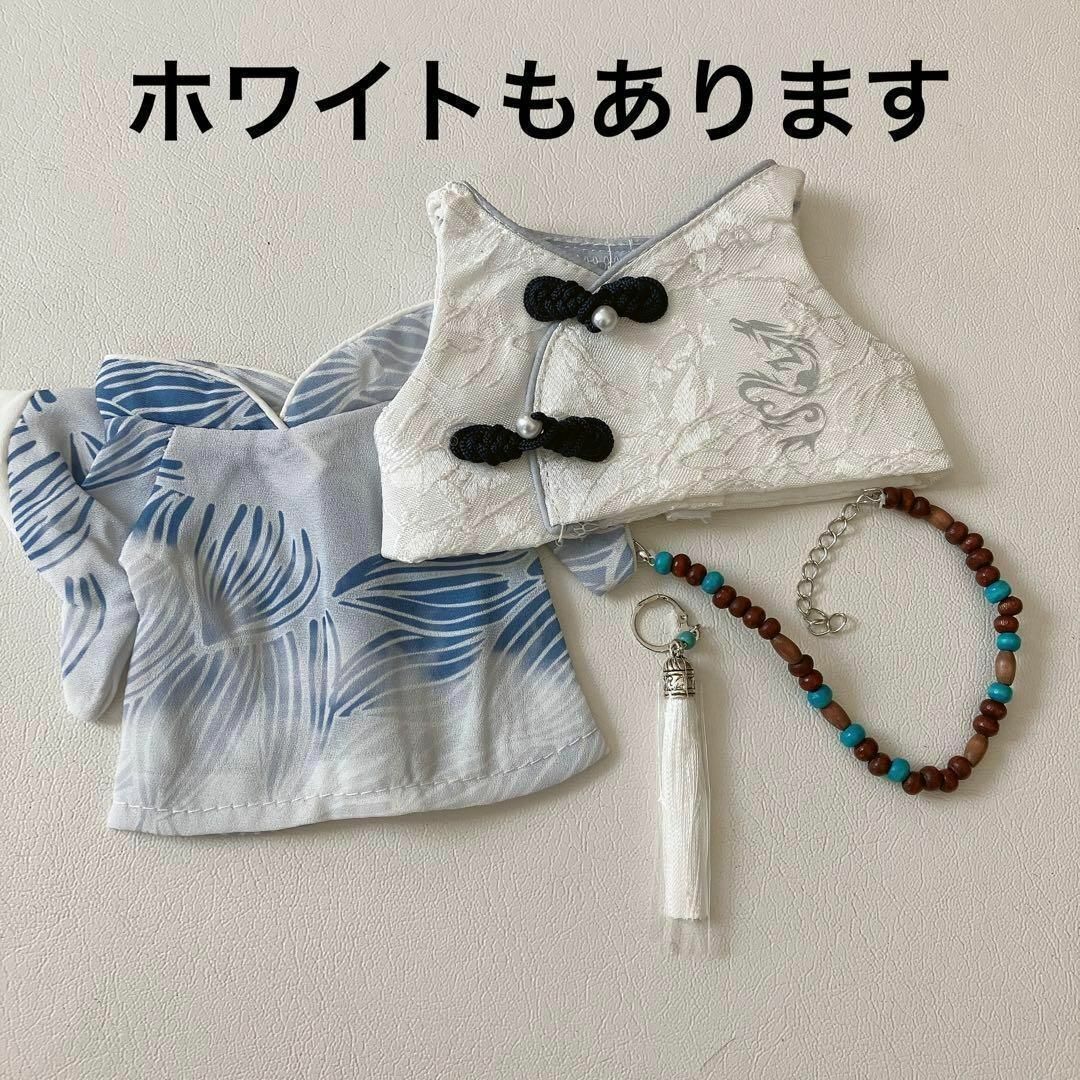 ぬい服 20センチ ぬいちゃん 着せ替え人形 4点セット 黒 漢服 衣装 ピアス エンタメ/ホビーのおもちゃ/ぬいぐるみ(ぬいぐるみ)の商品写真