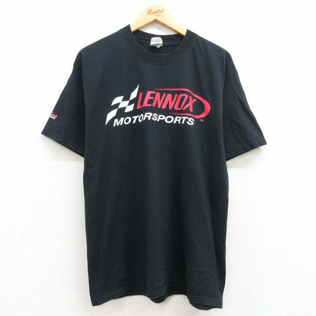 L★古着 半袖 ビンテージ Tシャツ メンズ 00年代 00s LENNOX モータースポーツ コットン クルーネック 黒 ブラック 23jun28 中古 メンズのトップス(Tシャツ/カットソー(半袖/袖なし))の商品写真