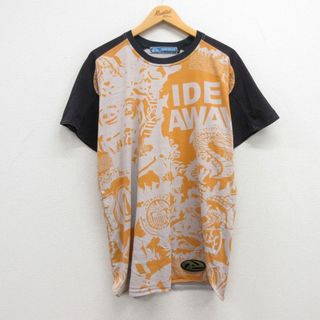 L★古着 クイックシルバー QUIKSILVER 半袖 ビンテージ Tシャツ メンズ 00年代 00s 車 龍 全面プリント クルーネック オレンジ他 23jun28 中古(Tシャツ/カットソー(半袖/袖なし))