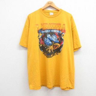 XL★古着 半袖 ビンテージ Tシャツ メンズ 90年代 90s ラコニア ラリーウォーク 大きいサイズ コットン クルーネック USA製 黄 イエロー 【spe】 23jul01 中古(Tシャツ/カットソー(半袖/袖なし))