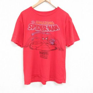 マーベル(MARVEL)のXL★古着 半袖 Tシャツ メンズ マーベル アメージングスパイダーマン 大きいサイズ コットン クルーネック 赤 レッド 23jun26 中古(Tシャツ/カットソー(半袖/袖なし))