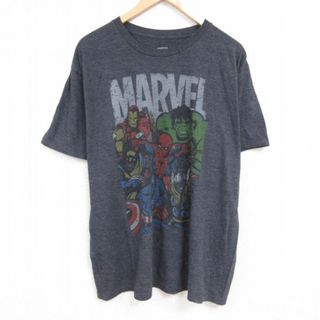 マーベル(MARVEL)のXL★古着 半袖 Tシャツ メンズ マーベル マイティソー ウルヴァリン 大きいサイズ クルーネック 濃グレー 霜降り 23jun26 中古(Tシャツ/カットソー(半袖/袖なし))