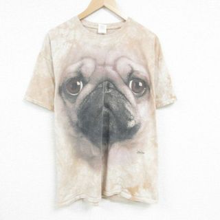 XL★古着 半袖 Tシャツ メンズ パグ 犬 大きいサイズ コットン クルーネック ベージュ他 カーキ タイダイ 23jun28 中古(Tシャツ/カットソー(半袖/袖なし))