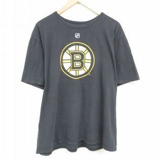 リーボック(Reebok)のXL★古着 リーボック REEBOK 半袖 ブランド Ｔシャツ メンズ NHL ボストンブルーインズ ブラッドマルシャン 63 大きいサイズ コットン クルーネック 黒 ブラック アイスホッケー 23jun28 中古(Tシャツ/カットソー(半袖/袖なし))