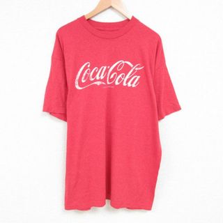 XL★古着 半袖 Tシャツ メンズ コカコーラ 大きいサイズ ロング丈 クルーネック 赤 レッド 霜降り 23jul01 中古(Tシャツ/カットソー(半袖/袖なし))