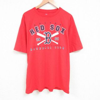 XL★古着 半袖 Tシャツ メンズ MLB ボストンレッドソックス 大きいサイズ コットン クルーネック 赤 レッド メジャーリーグ ベースボール 野球 23jul01 中古(Tシャツ/カットソー(半袖/袖なし))