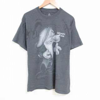 ディズニー(Disney)のL★古着 ヘインズ Hanes 半袖 Tシャツ メンズ ディズニー DISNEY しらゆきひめ 7人の小人 七人のこびと グランピー クルーネック グレー 霜降り 23jul01 中古(Tシャツ/カットソー(半袖/袖なし))