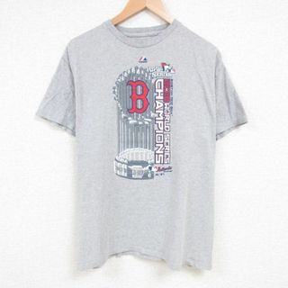 マジェスティック(Majestic)のL★古着 マジェスティック 半袖 Tシャツ メンズ MLB ボストンレッドソックス クルーネック グレー 霜降り メジャーリーグ ベースボール 野球 23jul01 中古(Tシャツ/カットソー(半袖/袖なし))