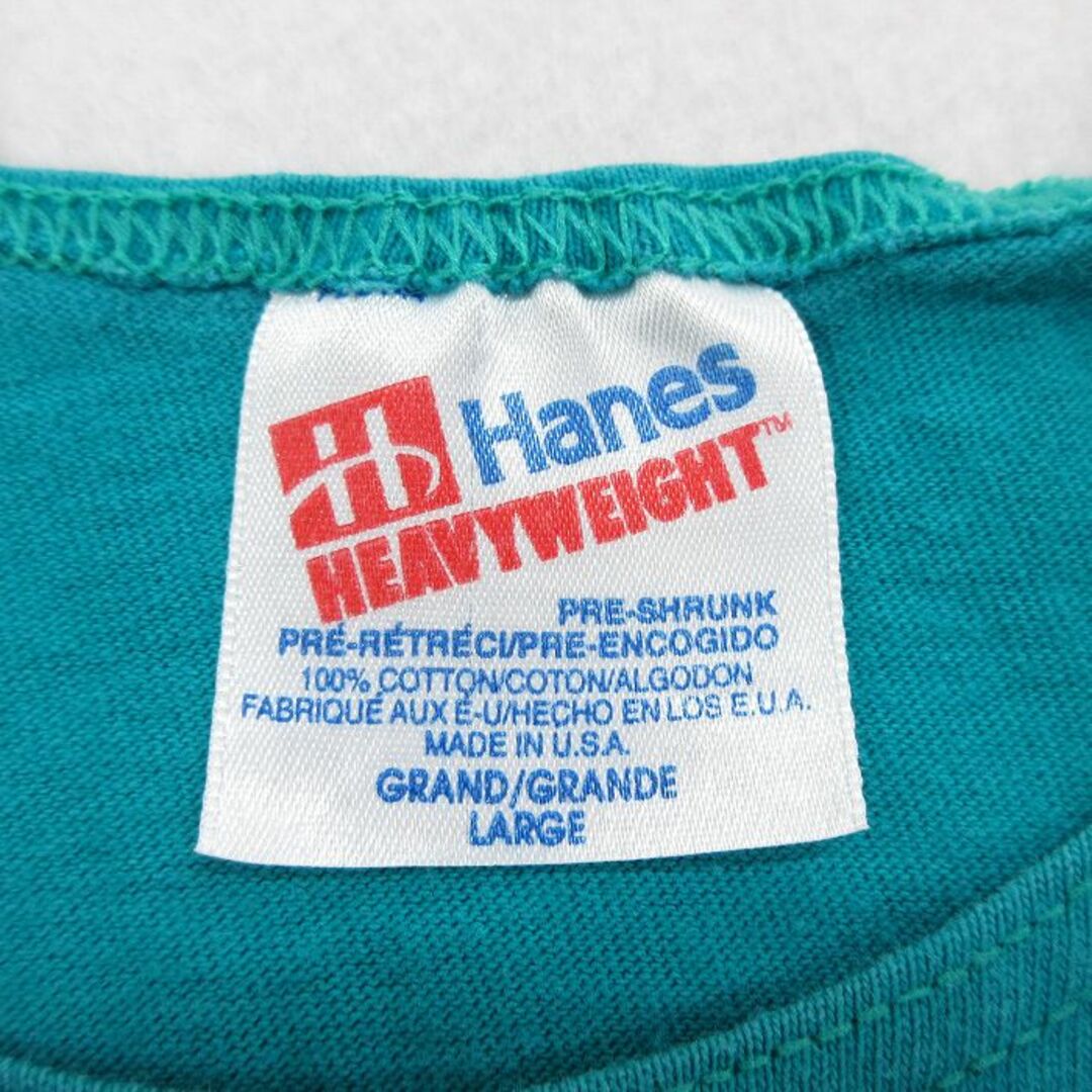 Hanes(ヘインズ)のL★古着 ヘインズ Hanes ビンテージ タンクトップ メンズ 90年代 90s スクーナー 船 コットン クルーネック USA製 青緑 23jun29 中古 メンズのトップス(タンクトップ)の商品写真