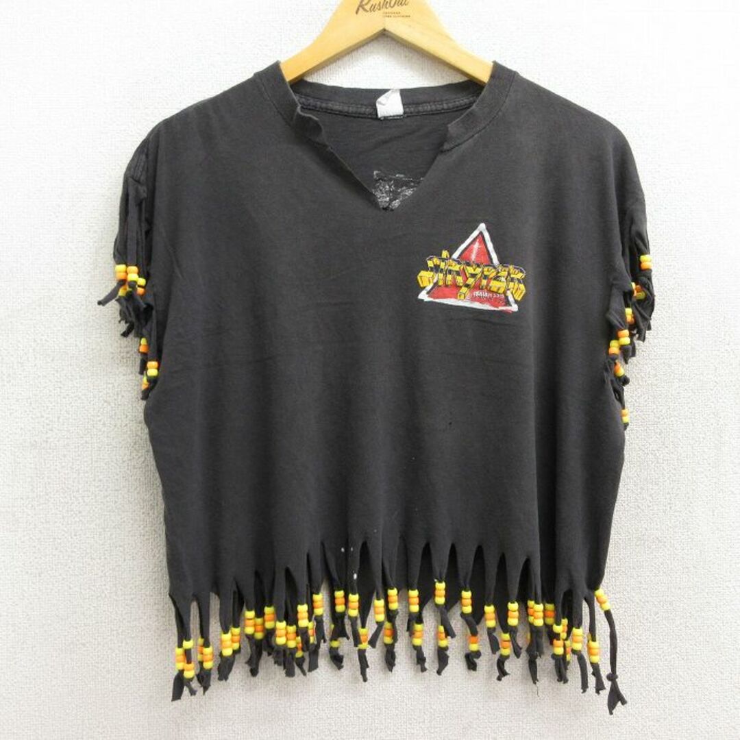 L★古着 ビンテージ ノースリーブ ロック バンド Tシャツ メンズ 90年代 90s ストライパー フリンジ コットン USA製 黒 ブラック 23jun29 中古 メンズのトップス(タンクトップ)の商品写真