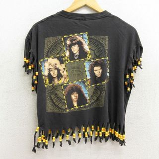 L★古着 ビンテージ ノースリーブ ロック バンド Tシャツ メンズ 90年代 90s ストライパー フリンジ コットン USA製 黒 ブラック 23jun29 中古(タンクトップ)