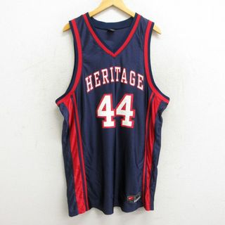 ナイキ(NIKE)のXL★古着 ナイキ NIKE ビンテージ タンクトップ メンズ 00年代 00s HERITAGE 44 大きいサイズ ロング丈 Vネック 紺他 ネイビー ユニフォーム ゲームシャツ 23jun29 中古(タンクトップ)