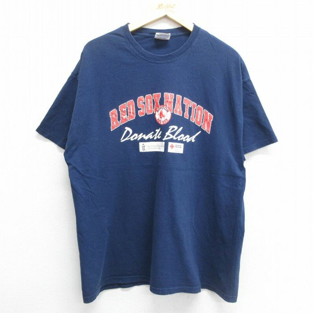 Hanes(ヘインズ)のXL★古着 ヘインズ Hanes 半袖 ビンテージ Tシャツ メンズ 00年代 00s MLB ボストンレッドソックス 赤十字 レッド コットン クルーネック 紺 ネイビー メジャーリーグ ベースボール 野球 23jun26 中古 メンズのトップス(Tシャツ/カットソー(半袖/袖なし))の商品写真