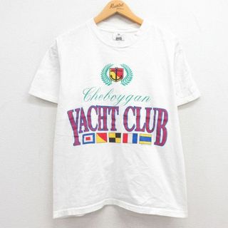 リー(Lee)のM★古着 リー Lee 半袖 ビンテージ Tシャツ メンズ 90年代 90s ヨットクラブ コットン クルーネック USA製 白 ホワイト 23jun26 中古(Tシャツ/カットソー(半袖/袖なし))