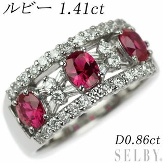 Pt900 オーバル ルビー ダイヤモンド リング 1.41ct D0.86ct(リング(指輪))